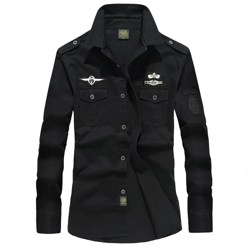 Страуса Chemise Homme рубашка в стиле милитари для мужчин с длинным рукавом Блузка Осенняя рубашка мужская рубашка с отворотом Camisa Masculina