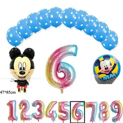 (13 шт./партия) Комплект детских воздушных шаров на день рождения включает латексные шары с цифрами и воздушные шары из фольги Микки для дня