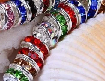 

df31 10mm Mixed Color Lot Crystal Rhinestone Rondelle Spacer Silver Plated mental Loose Beads Fit Charm Bracelet