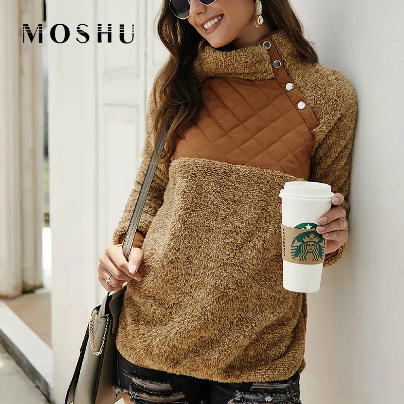 Kopen Sweatshirts Hoodies Voor Vrouwen Lange Mouw Kpop Vrouwelijke Streetwear Winter Patchwork Warme Zachte Pluche Coltrui Top Sudadera Mujer