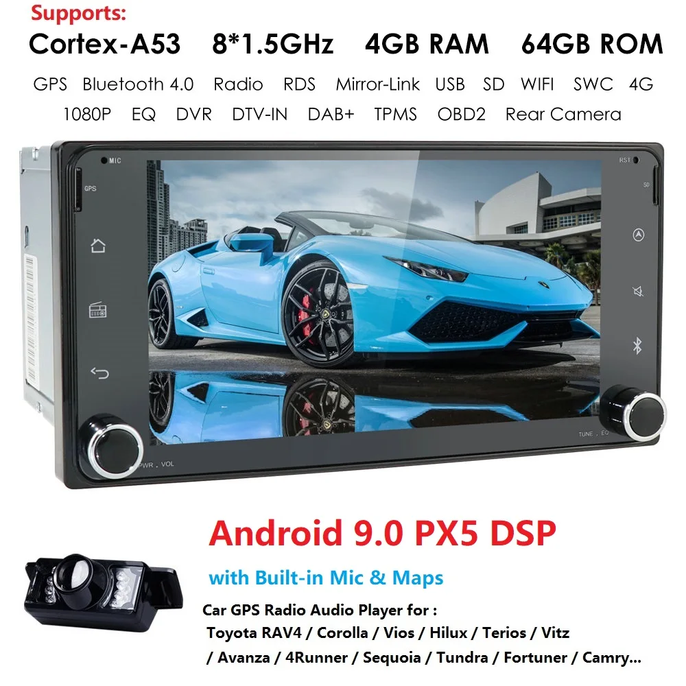 " 2Din Android9,0 автомобильный dvd-плеер радио для Toyota Hilux Corolla Camry Prado RAV4 Octa-Core Mirror Link wifi 4G стерео головное устройство
