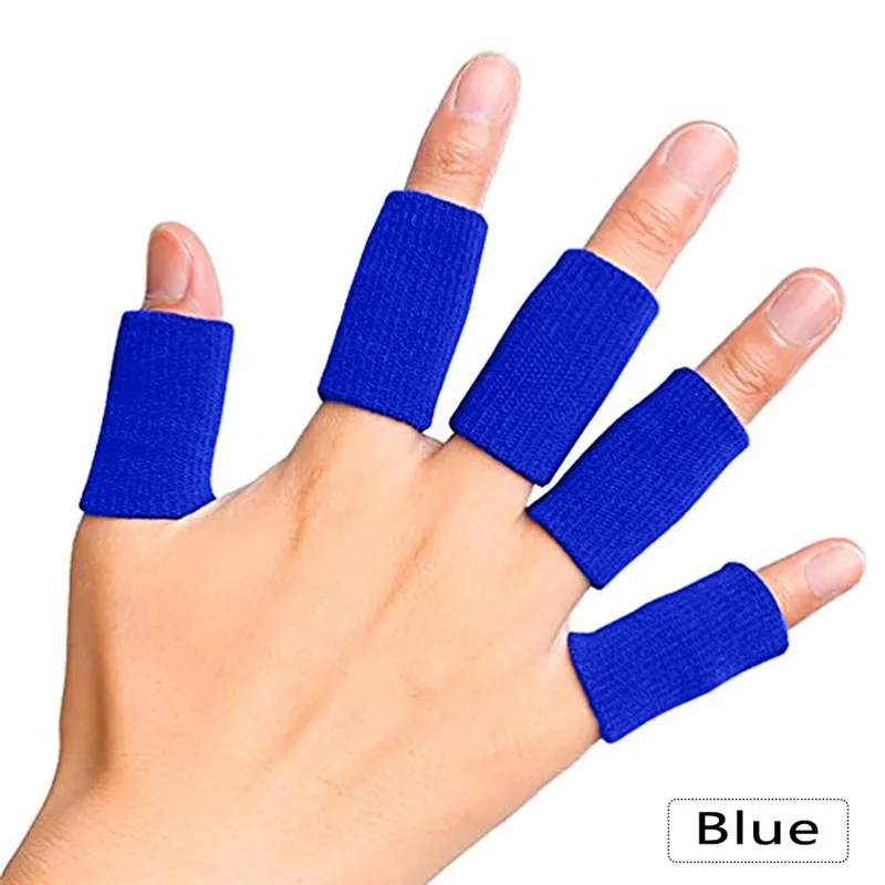 Blue 10 шт. перчатки с рукавами для безопасности пальцев для шина для большого пальца Скоба для артрита дышащая эластичная лента для пальцев для баскетбольного волейбола - Цвет: Blue