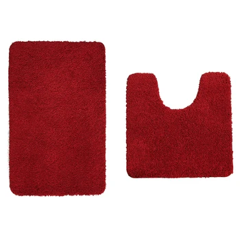 

2pcs Home Non Slip Bath Mat U Shaped Pad Bathroom Rugs Set Shaggy Water Absorption Polyester Toilet Front Door Soft Solid Hotel