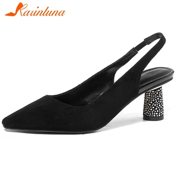 

KARINLUNA Fashion Female Pointed Toe Casual Pumps Spring Summer Crystal High Heels Pumps Women Genuine Leather Shoes Woman