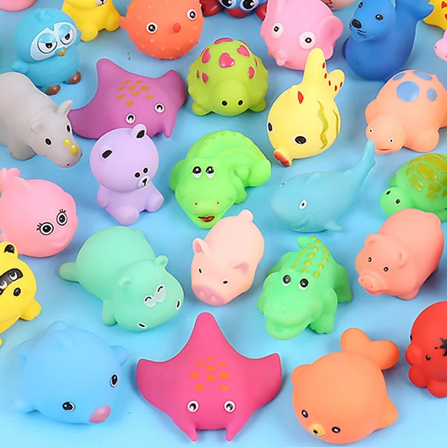 10 Pcs/Pack Cute Animals Bath Toy Colorful Soft Rubber Float Squeeze Sound Swimming Water Toy For Baby With Mesh Bag 5