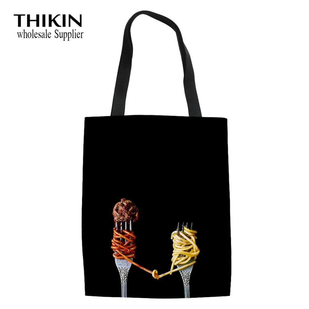 

THIKIN Food Fork Pattern Women Canvas Bag Tote Bag for Teenager Girls Daily Shopping Bag Custom Fashion Beach Bag Eco Bolsa 2020