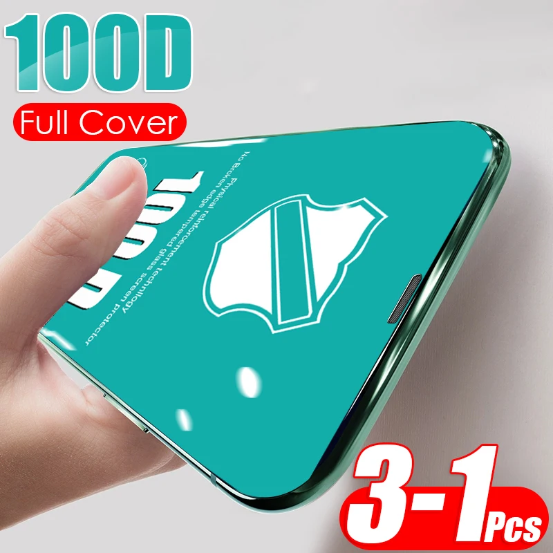 3-1 шт 100D изогнутое закаленное стекло для iphone 11 Pro X XR XS Max 7 8 6 6s PLus Защитная пленка