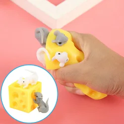 Juguete antiestrés de ratón y queso para adultos y niños, figuras blandas para apretar, ocultar y buscar, alivio del estrés