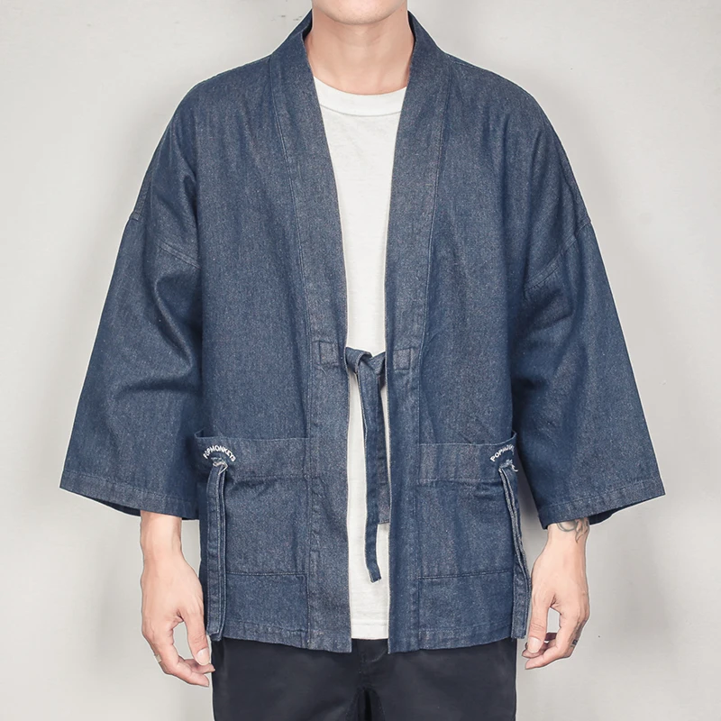 Sinicism Store мужские осенние кимоно из денима джинсовая куртка мужская Осенняя негабаритная винтажная куртка Мужская модная одежда - Цвет: Blue(AsianSize)