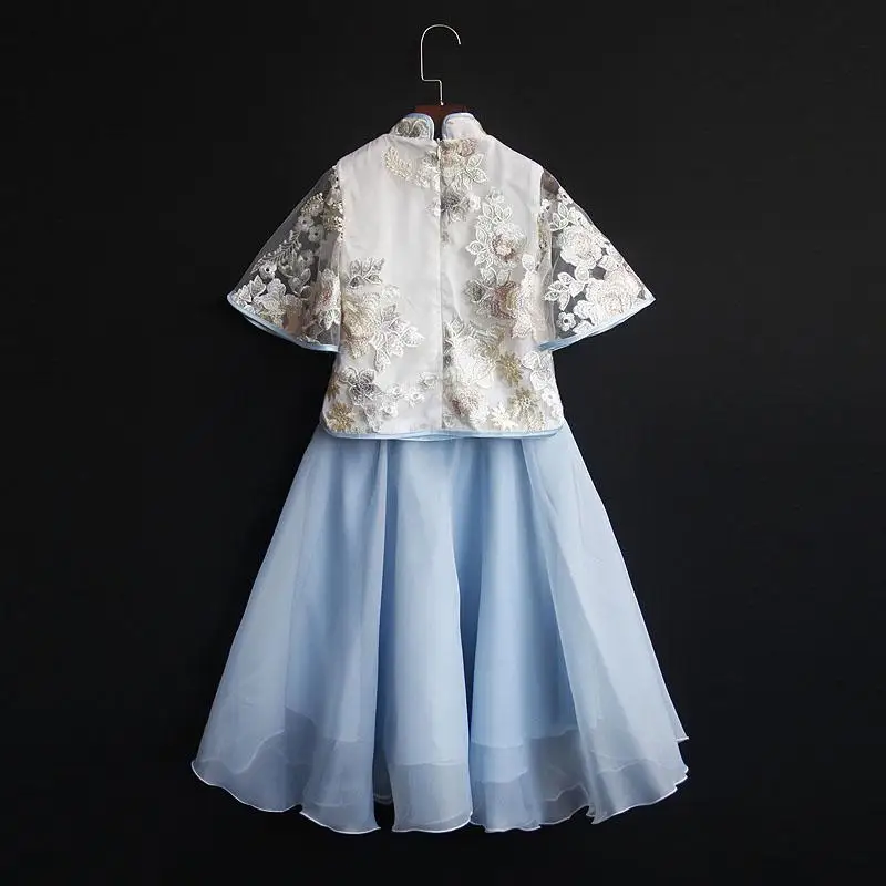 Детские комплекты одежды для девочек; топ с вышивкой принцессы Hanfu+ юбка; комплект из 2 предметов; детская одежда; J399