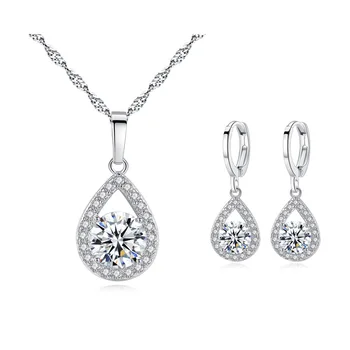 

CSHOU101 Fashion Water Drop Zircon Set Necklace Gift Zircon Necklace Earrings Jewelry Set