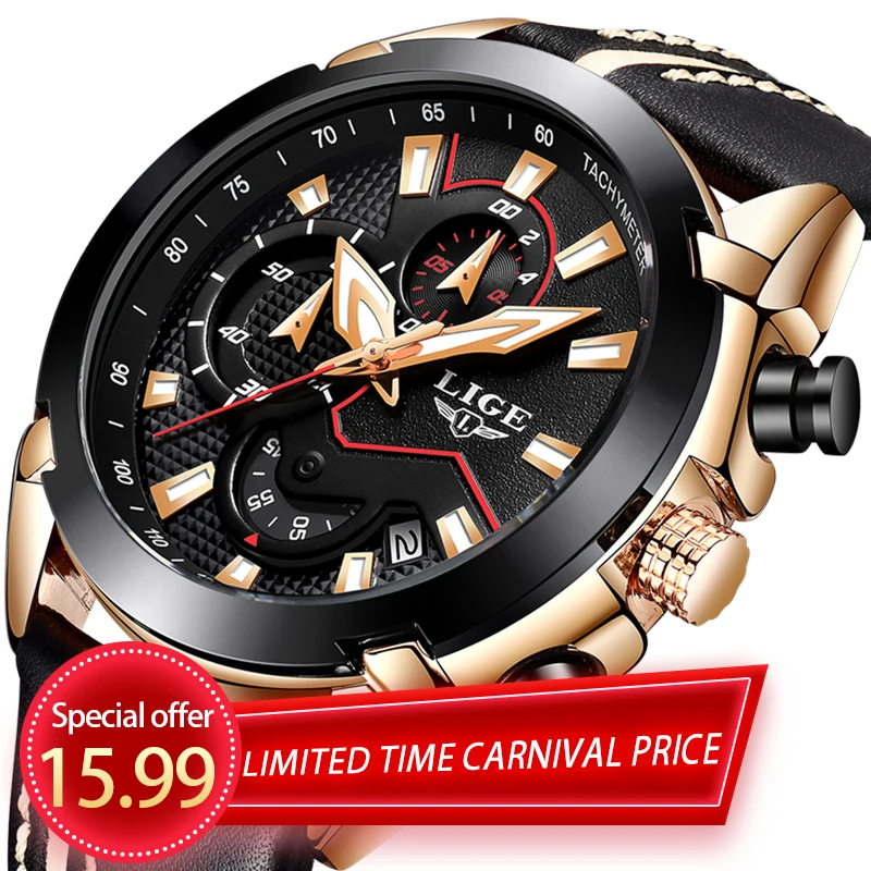 Clearance Sale LIGE Fashion Watch For Man Top Brand Quartz Mens Watches Militray Waterproof Date Clock Sport Chronograph+Box afbeelding