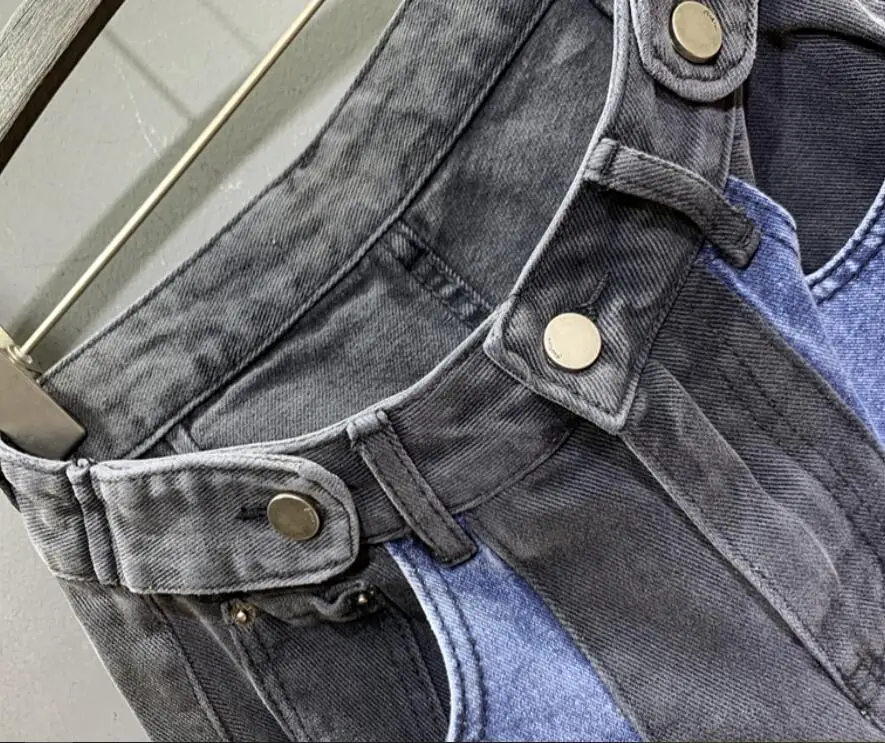 autumn new fashion stitching contrast color jeans women high waist loose carrot pants straight