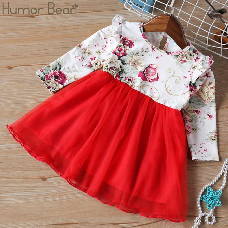 Humor Bear/платье для девочек; Новинка г.; осенняя одежда для девочек в духе колледжа; детское платье с длинными рукавами и отворотами в клетку - Цвет: red BN499H