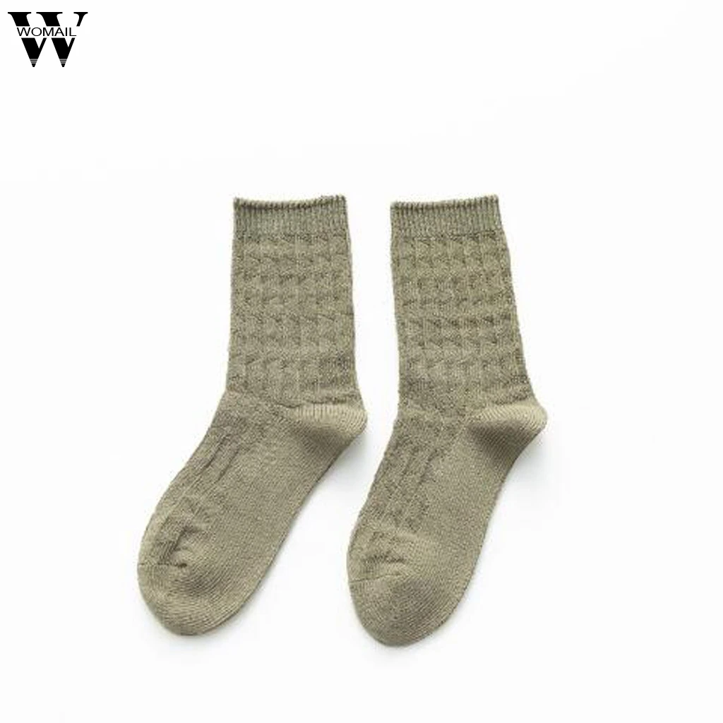 Womail, Женские однотонные хлопковые носки, толстые трикотажные трехмерные жаккардовые носки, носки без пятки, ворсовые Носки