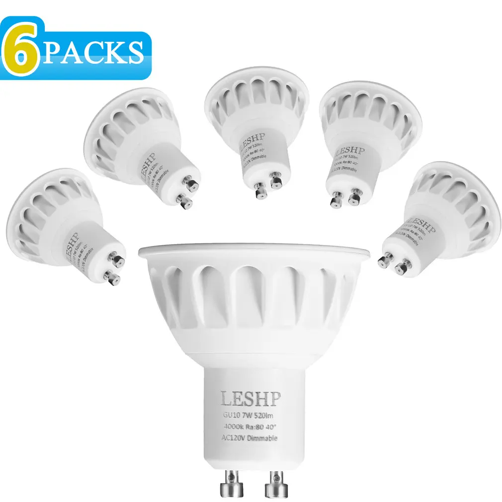 LESHP белый GU10 AC120V 7W Светодиодный точечный светильник 4000K 520LM с регулируемой яркостью 40 градусов угол луча низкое энергопотребление Компактный светильник вес