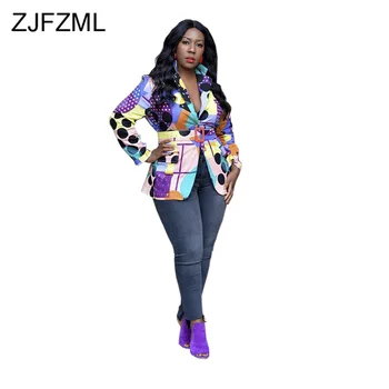 

Colorful Print Fall Coats and Jackets Women Notched Long Sleeve Bomber Jacket Plus Size Ladies Winter Causal Belted Slim Coat