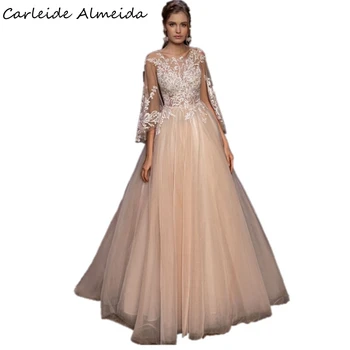 

Vestido de novia Ivory Champagne Boho Wedding Dresses 2020 Lace Appliques Cap Sleeves Abito da sposa