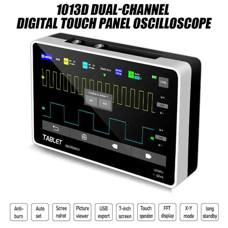 FNIRSI ADS 1013D Portable Digital Tablet Oscilloscope Dual Channel 100M Bandwidth 1GS Sampling Rate Touching Screen Oscilloscope