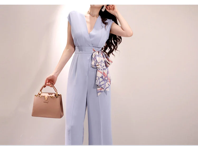 H Han queen корейский стиль Летние Элегантные женские рюшки комбинезон с бантом рабочая одежда комбинезоны с завышенной талией тонкие широкие комбинезоны