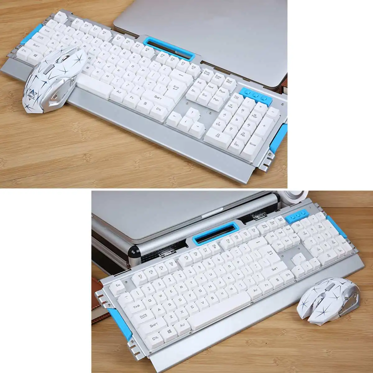 Mechanical Keyboard USB Wireless Ergonomic Backlit Mechanical Feel Gaming Keyboard and Mouse Set with Metal Panel