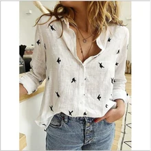 ^^Best Offers Large size casual loose women's blouse 2020 spring Women's Blouse lapels button printed long-sleeved Tops shirt ^^Best Offers Large size casual loose women's blouse 2020 spring Women's Blouse lapels button printed long-sleeved Tops shirt