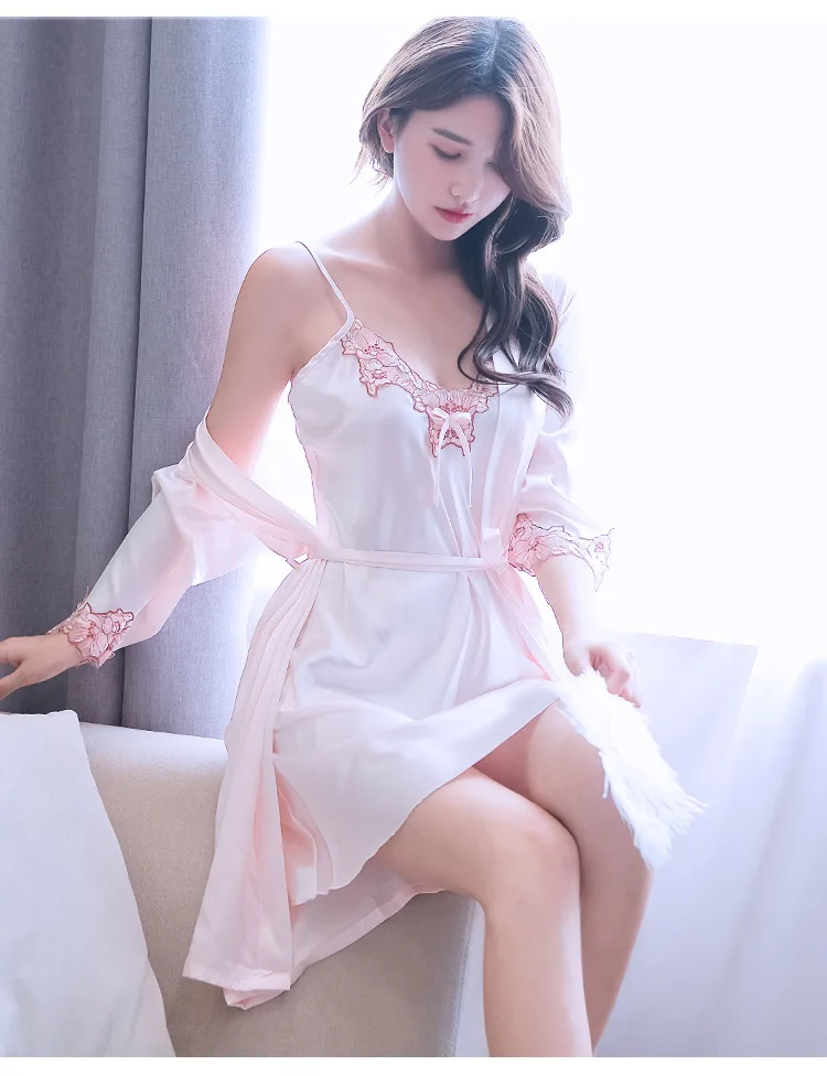 Одежда для сна, платье, ночная рубашка, женская летняя Милая Ночная рубашка с длинным рукавом, ночная рубашка, Женская весенне-осенняя Сексуальная Шелковая пижама