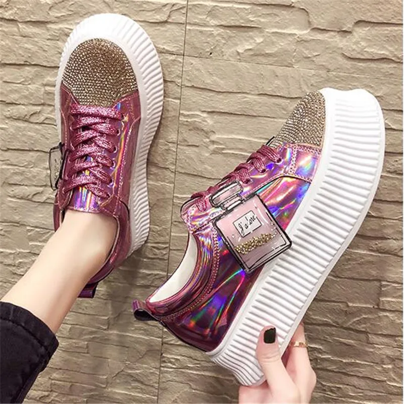 Brand Women Sneakers Slip on Fashion Platform Flats for Lady Spring Autumn Summer Slipony Rhinestone Blingbling Casual Shoes