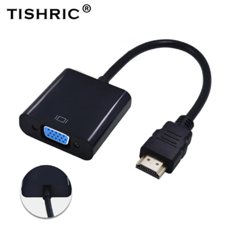 Black no Audio TISHRIC HDMI к VGA Кабель-адаптер папа к Famale 1080P цифро-аналоговый видео конвертер для ПК ноутбук ТВ коробка - Цвет: Black no Audio