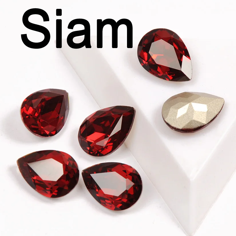 CTPA3bI Colorful Crystal Drop Shape Loose or With Strass Rhinestones Sew On Glass Stones DIY Crown Jewelry Ring Pendant Dress - Цвет: Siam