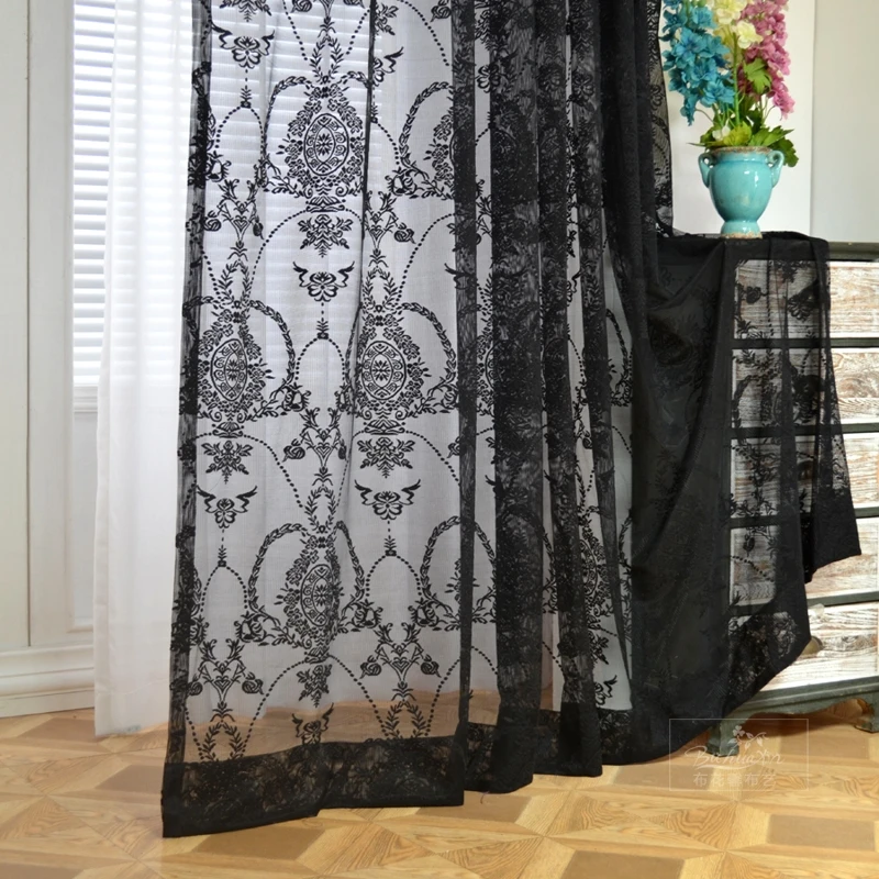 Tende trasparenti nere solide europee per soggiorno camera da letto tende  di pizzo nero Premium tende decorazioni per la casa tessuti di sfondo -  AliExpress