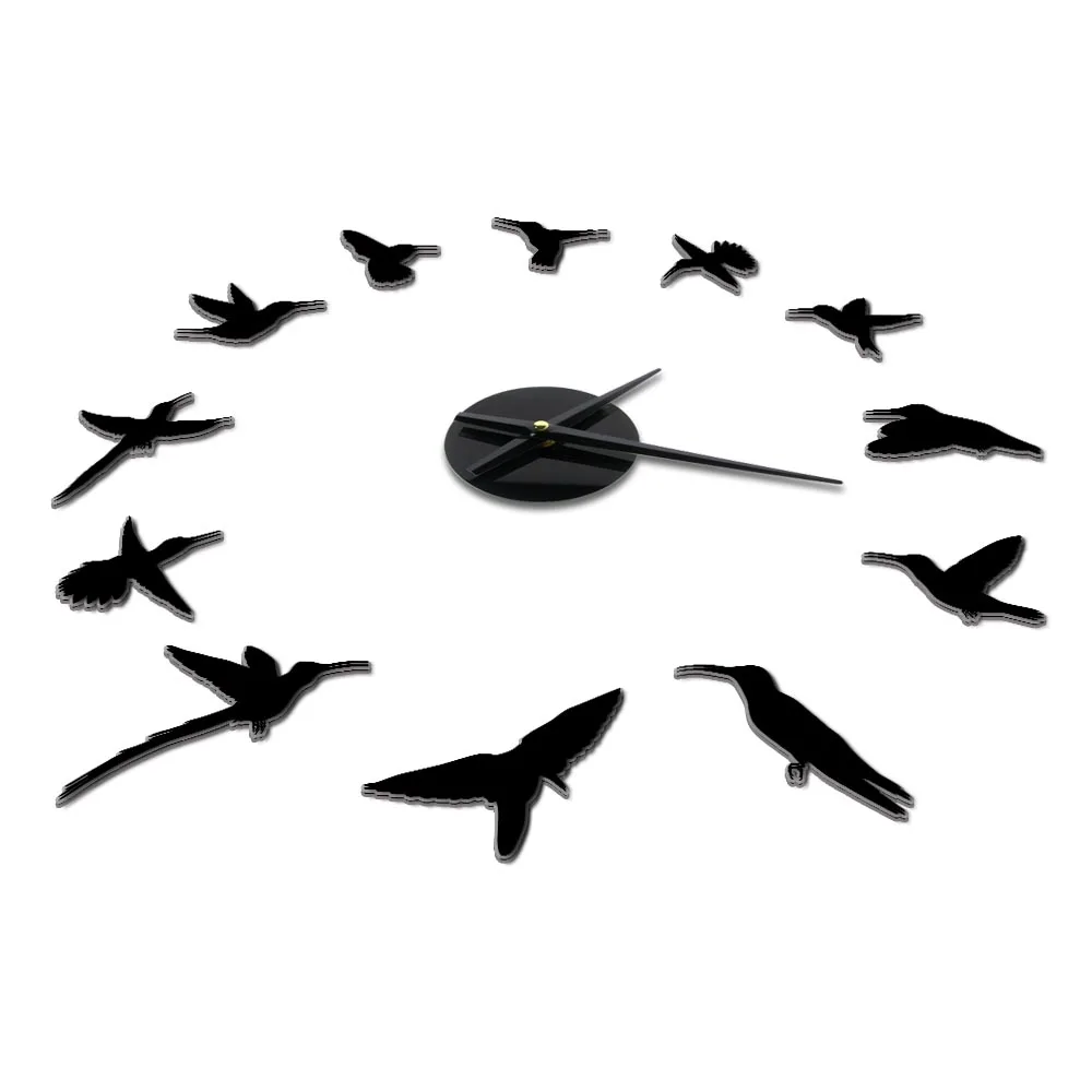 Hummingbird Big Designer Wall Clock Quiet Sweep Nature Animals Fly Diy Wall Watch Room Home Decor Acrylic Clock Bird Lovers Gift