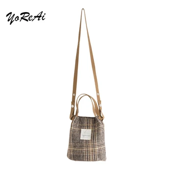 

YoReAi Winter New Vintage Lattice Lazy Style Wool Messenger Bag Ladies Versatile Shoulder Bags