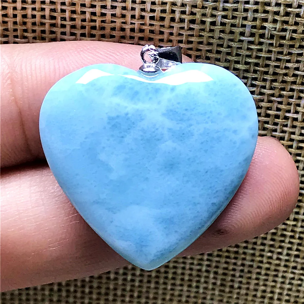 

Real Natural Blue Larimar Pendant For Woman Man 27x5mm Beads Dominica Heart Crystal Clear Water Pattern Gemstone Jewelry AAAAA