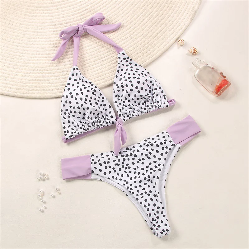 Miyouj Deep V Neck Bikini Floral Print Swimsuit Biquinis Feminino NEW Bow Swimwear Lace Up Bikini Set Bathing Suit Women Bikins blue bikini set