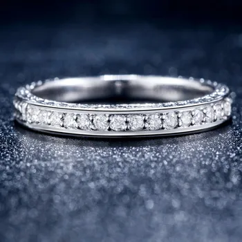 

Channel Set Diamond Engagement Ring for Women 18K White Gold 0.08ct Diamond Jewelry Wedding Band Handmade