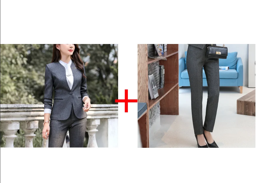 Gray Pants Set Женский блейзер с длинным рукавом, для офиса, для работы, костюмы с юбкой, модный, с зубцами, на пуговицах, костюм с юбкой, тонкий пиджак, юбки, два предмета, OL наборы - Цвет: Gray Pants Set