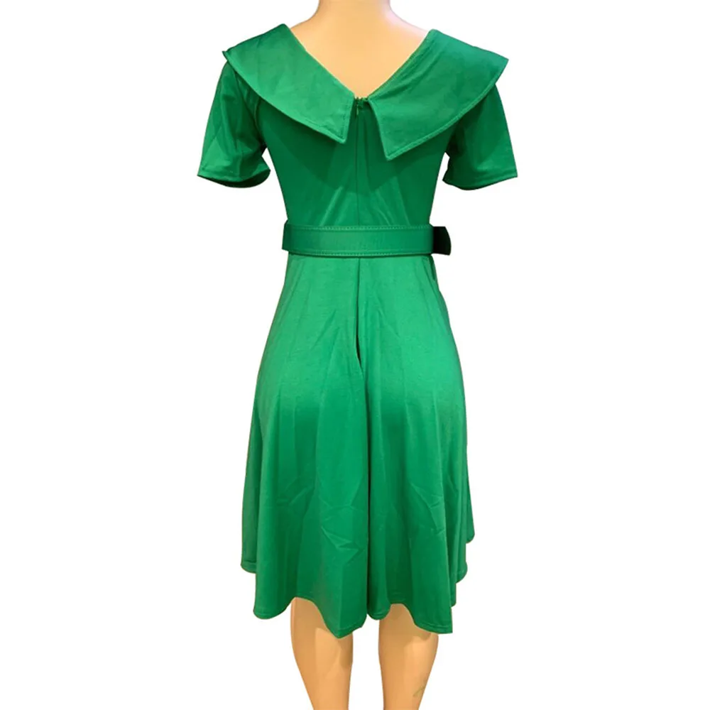 Женское платье с короткими рукавами и лацканами, контрастный цвет, матросское платье на молнии, винтажное платье с карманом и поясом, Vestido