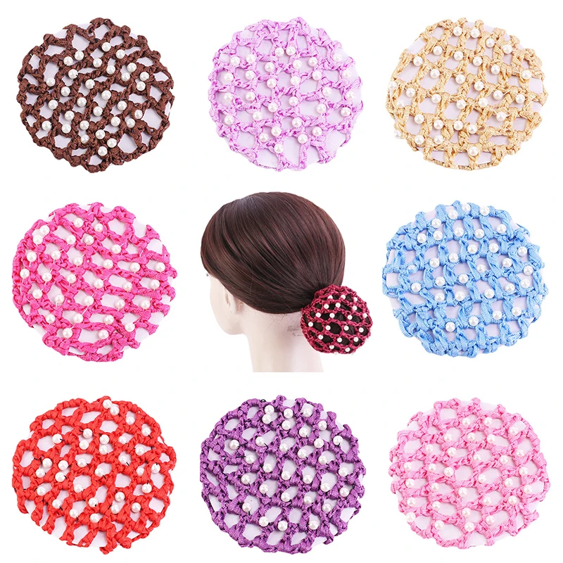 New Women Bun Cover Snood Hair Net Ballet Dance Skating Crochet Elastic Candy Color Hair Bands Girls Hair Accessories hair clips for thick hair