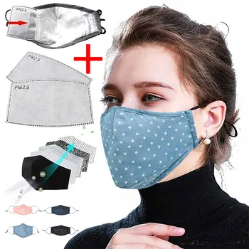 

Unisex washable mask Cotton Dustproof Reusable Adjust Printing Mask 2 Filters Reusable Mouth Cover Fashion Fabric Masks