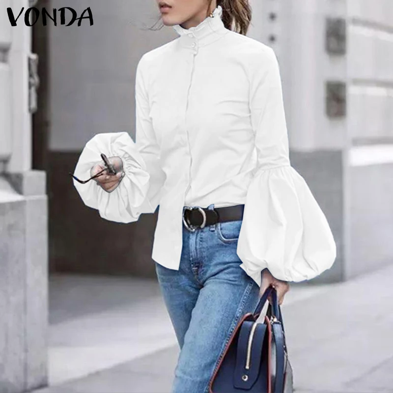 Модная женская блузка VONDA, женские топы с длинным рукавом-фонариком, женские повседневные блузы, топ размера плюс S-5XL, Женская туника