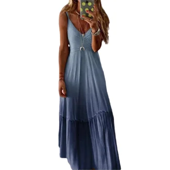

Summer Beach Maxi Dress Women Gradient Print Boho Sexy Long Dress Plus Size Casual Loose V-Neck Party Dress Robe Femme Vestidos