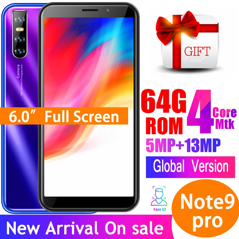 Смартфон Note9 Pro на android 6 0 4-ядерный процессор MTK6580 4 Гб + 64 ГБ | Мобильные телефоны и