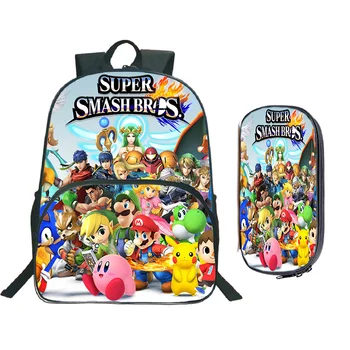 

Super Mario Smash Bros School Rucksack Boys Girls Backpack Fashion Colourful Pattern Daily Backpack with Children Pencil Box