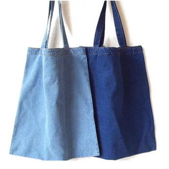 

6PCS / LOT New women Shopping Bag Simple Jeans Shoulder Bag Large Capacity Pure Color Denim Storage Bag