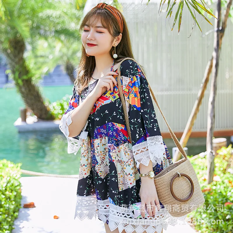 

2019 Swimwear New Style Fat Mm Large Size Bathing Suit Women's Bikini Split Type Printed Three-piece Set Sexy Bathing Suit