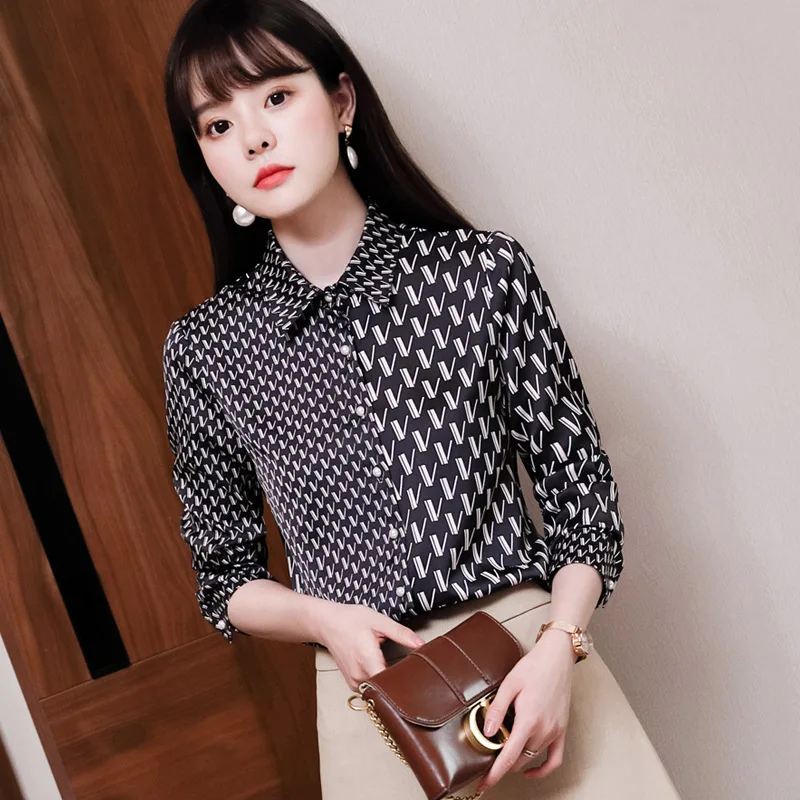 

Plus Size Women's Shirts 2020 New Autumn Print Long Sleeve Ladies Tops High-quality Office Work Wear Bottoming Shirt