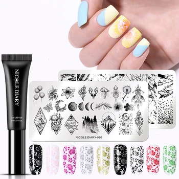 

NICOLE DIARY 8ml Gold Silver Nail Stamping Gel Polish Set Permanent UV Varnish Lamp Led Gel varnish Stamp Art