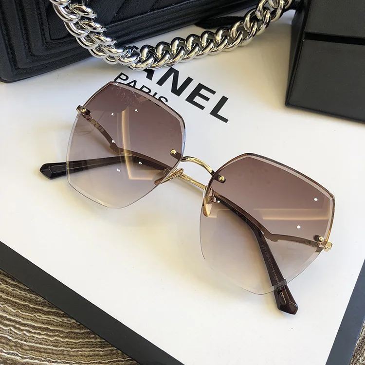 Fashion Rimless Sunglasses For Women Big Luxury Brand Designer UV400 Glasses Female Gradient Shades Women's accessories