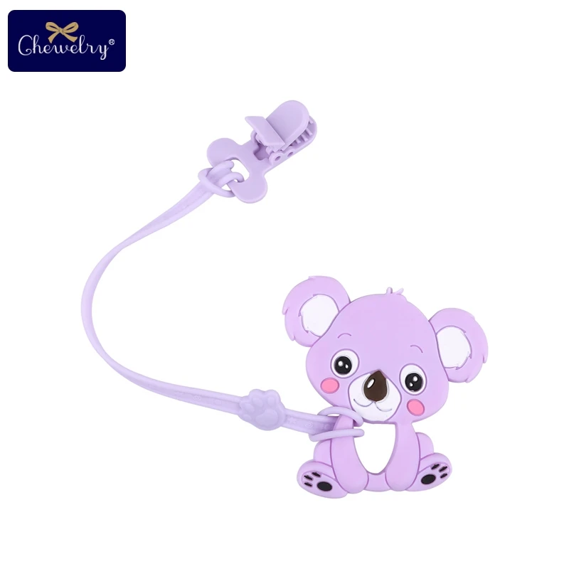 Purple Koala 1 шт., силиконовая соска с цепочками, детский прорезыватель, прорезыватель, грызун, силиконовые бусины, подвеска, единорог, лиса, зубы для кормления, игрушки для детей - Цвет: Purple Koala